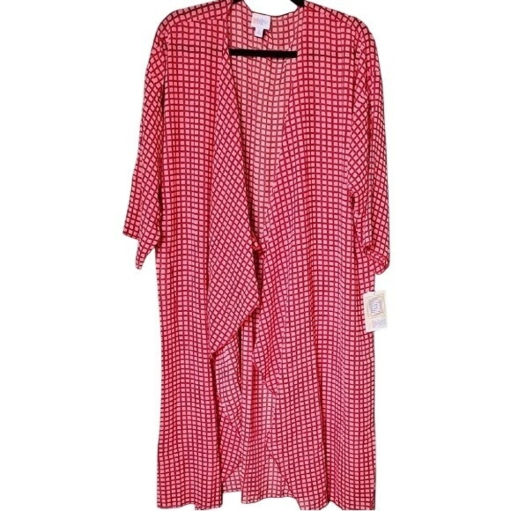 LuLaRoe NWT Shirley Pink and Red Plaid Open Front Kimono Cardigan Large